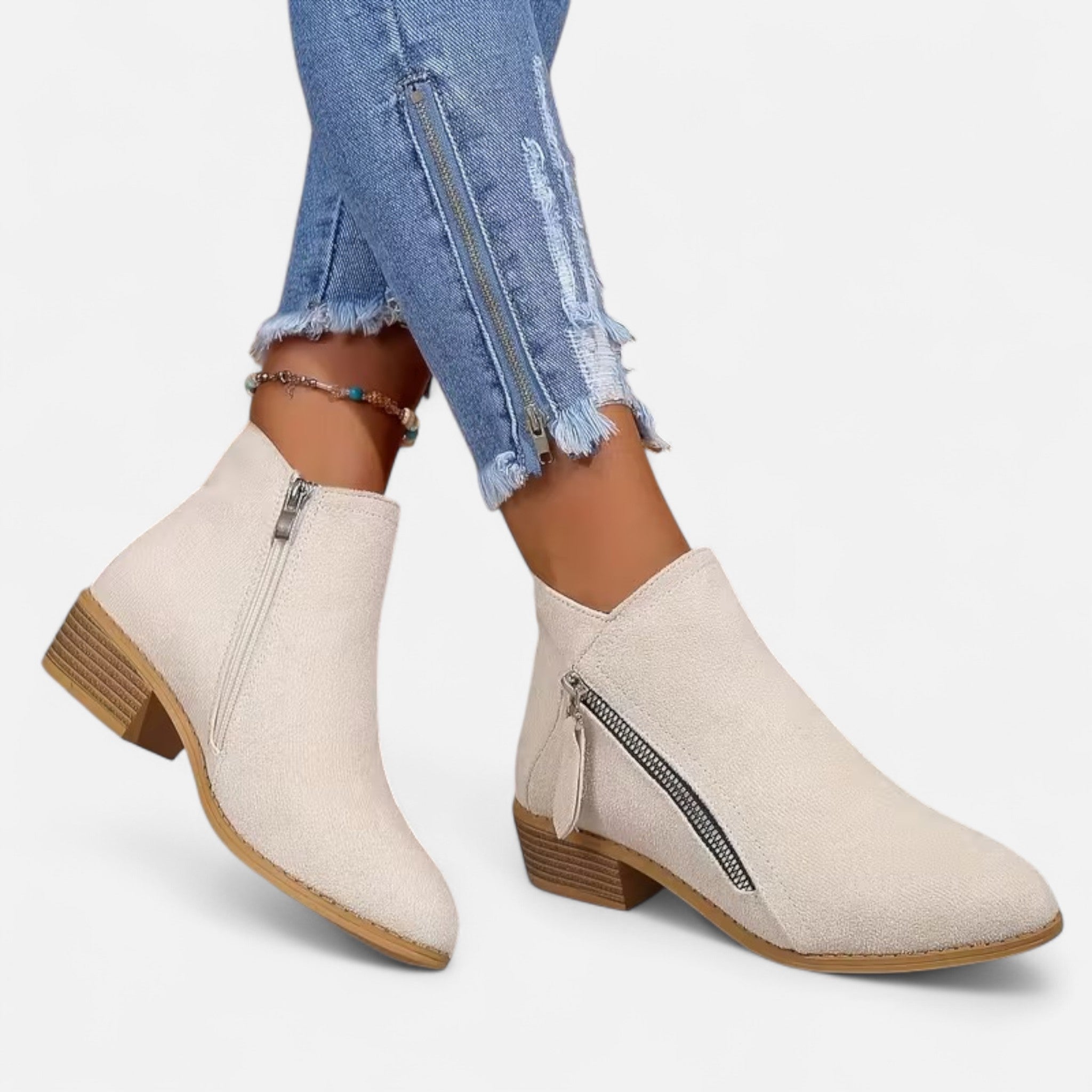 Elrien | Women’s Chunky Heel Ankle Boots with Zipper