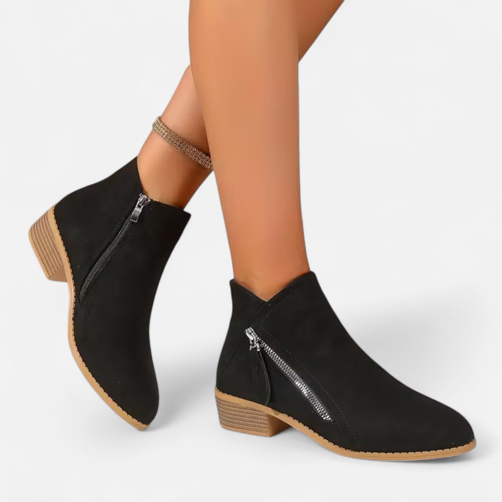 Elrien | Women’s Chunky Heel Ankle Boots with Zipper