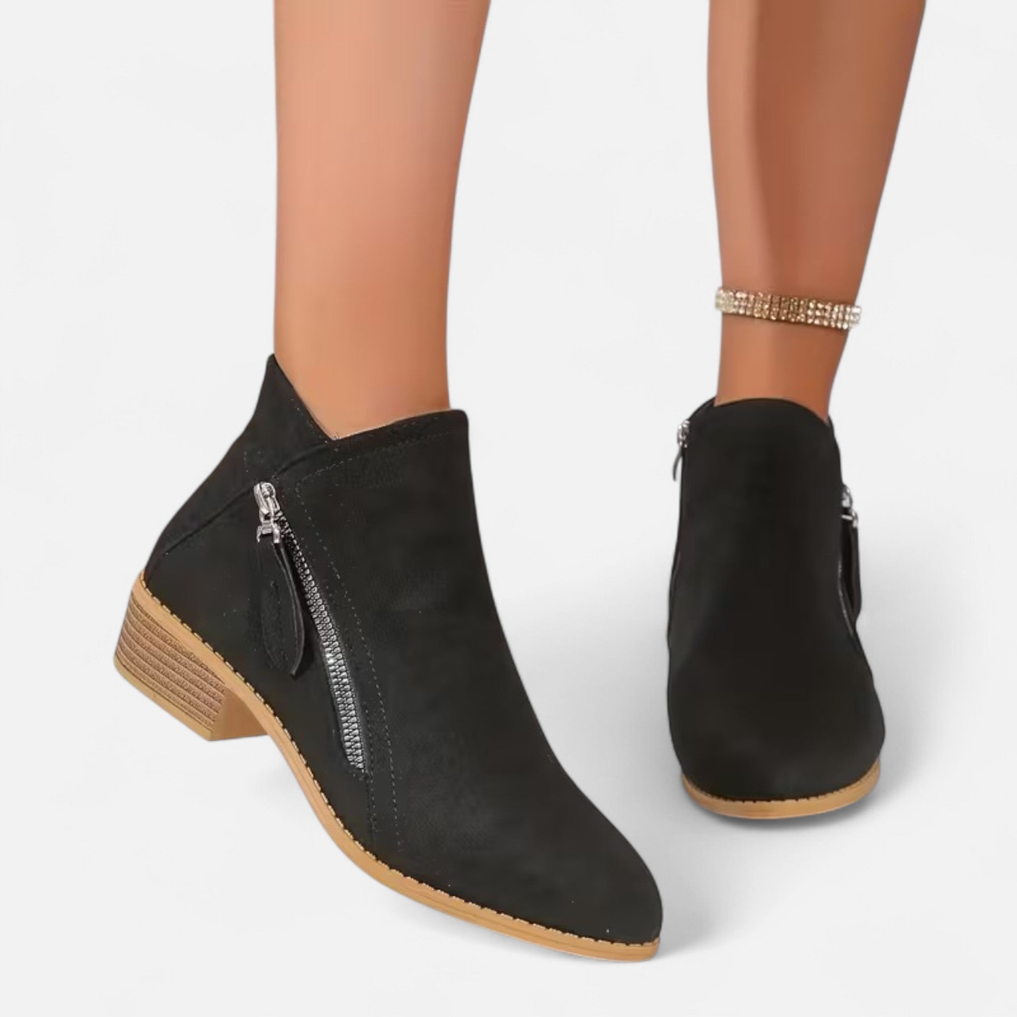 Elrien | Women’s Chunky Heel Ankle Boots with Zipper
