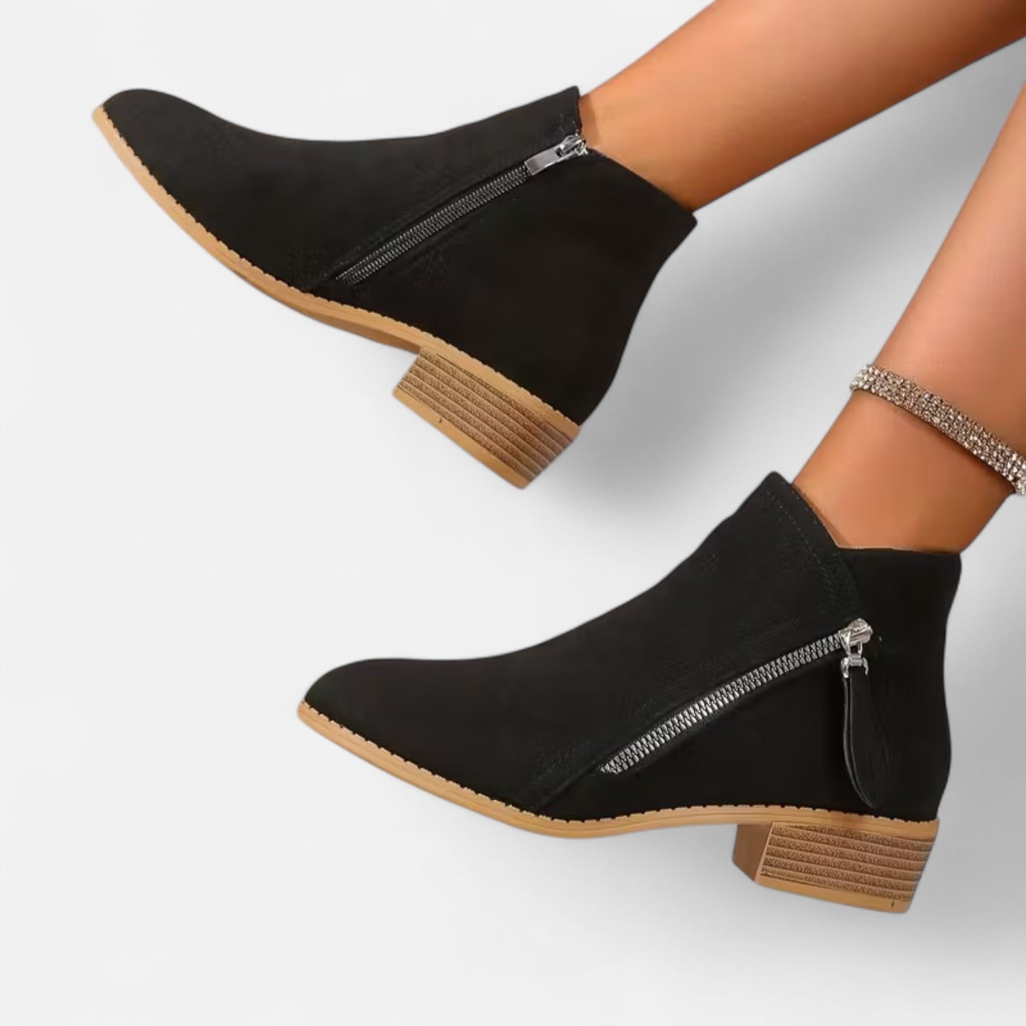 Elrien | Women’s Chunky Heel Ankle Boots with Zipper