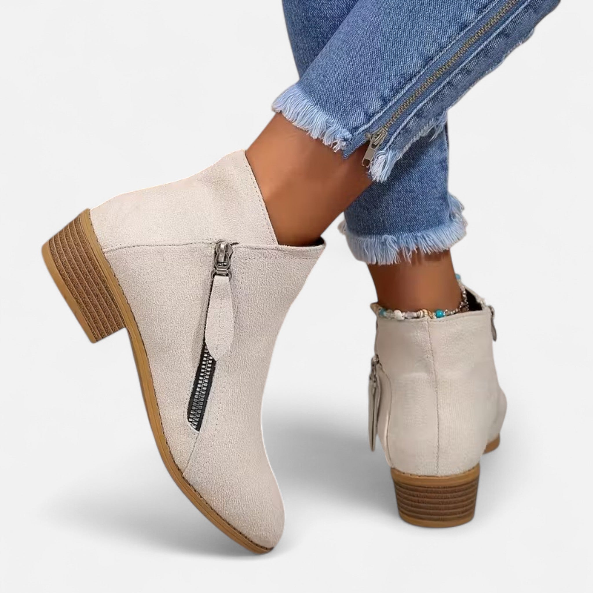 Elrien | Women’s Chunky Heel Ankle Boots with Zipper