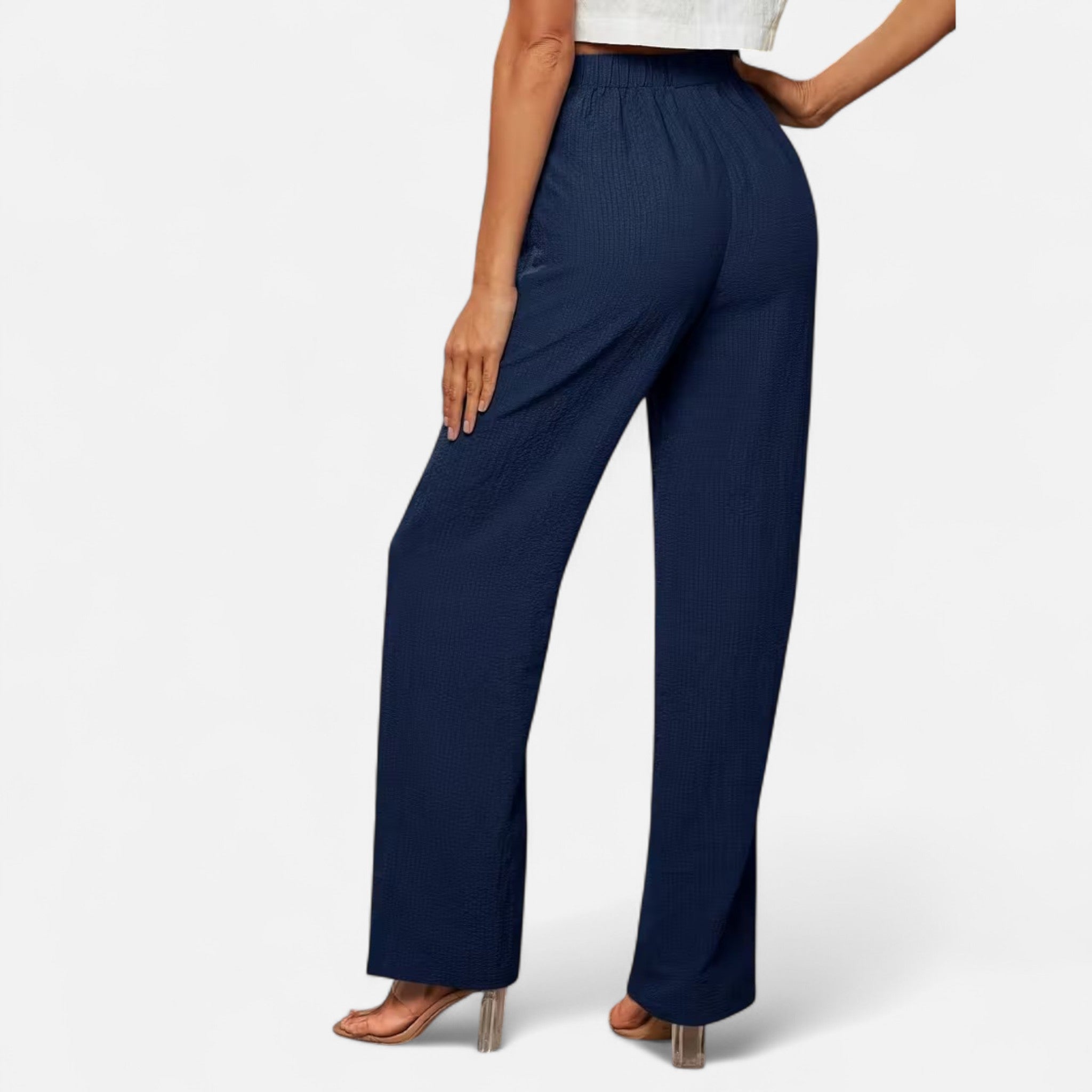 Elrien | Women’s High-Waisted Navy Straight-Leg Trousers