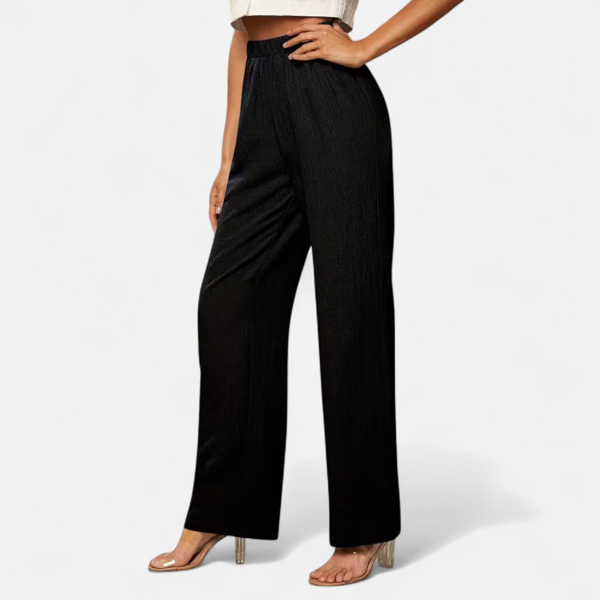 Elrien | Women’s High-Waisted Navy Straight-Leg Trousers